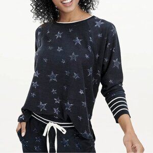NWT Splendid Heritage French Terry Star Print Pullover in Navy/White Sz. XS